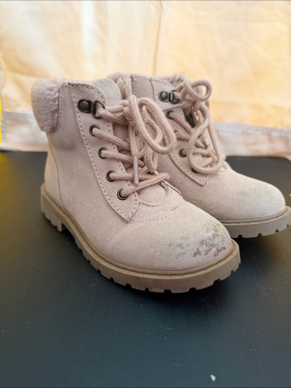Old Navy Girls Pink Lace-Up Faux-Fur Ankle Boots